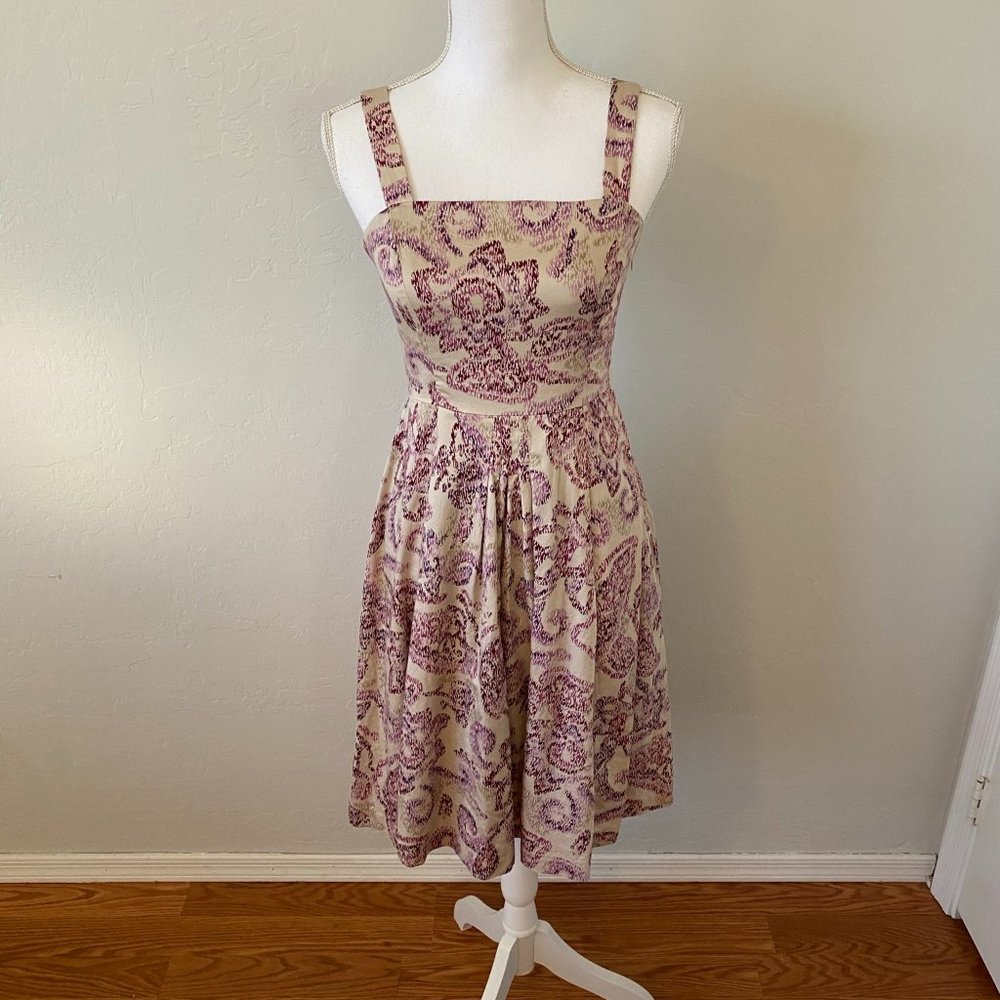 Ann Taylor Loft Petites 100% Cotton Print Dress Fully Lined Cream Floral